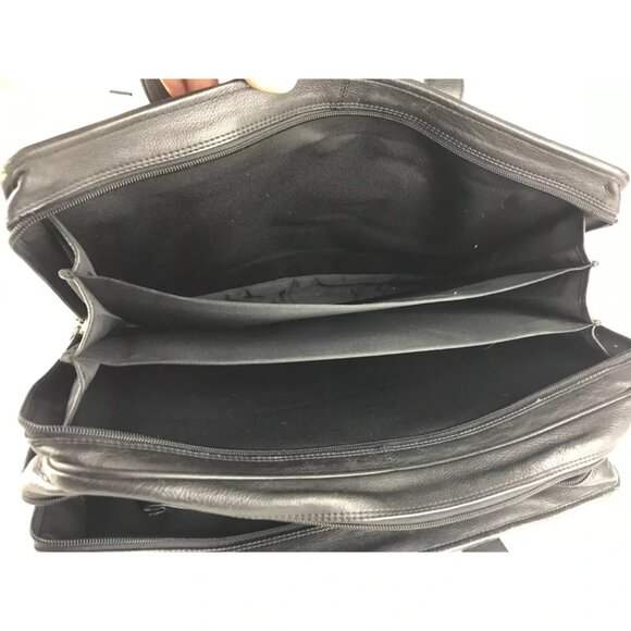 Ili Unisex Black Leather Inner Zip Pockets Top Handle Briefcase Document Case - Picture 9 of 12